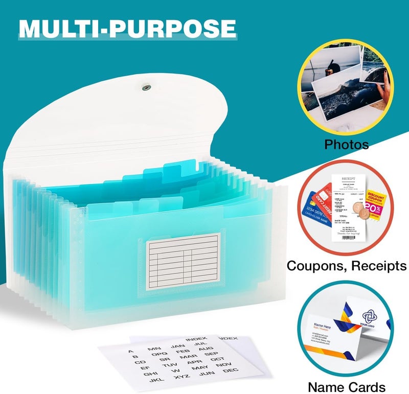 H4D Check Size 13 Pocket Expanding File Folder, Accordion File Organizer Wallet Case for Coupon Receipt Storage, 10 x 5.5 inches, Teal - Image 4